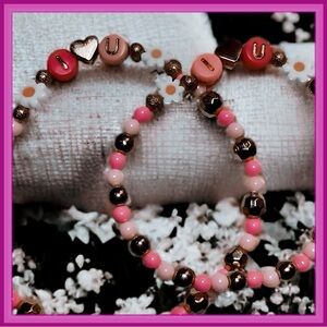 Matching bracelet set ( I 💛 U ) new handmade